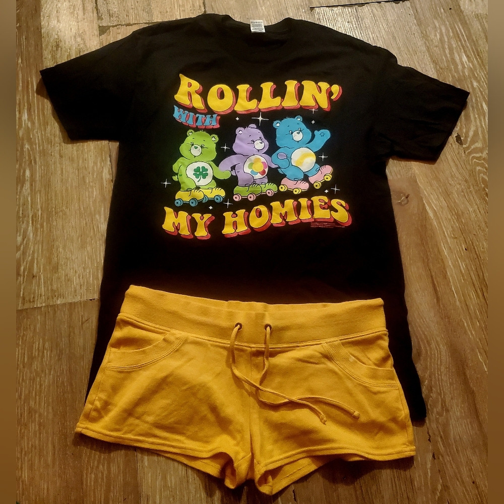 Black Graphic Tee with Yellow Shorts
